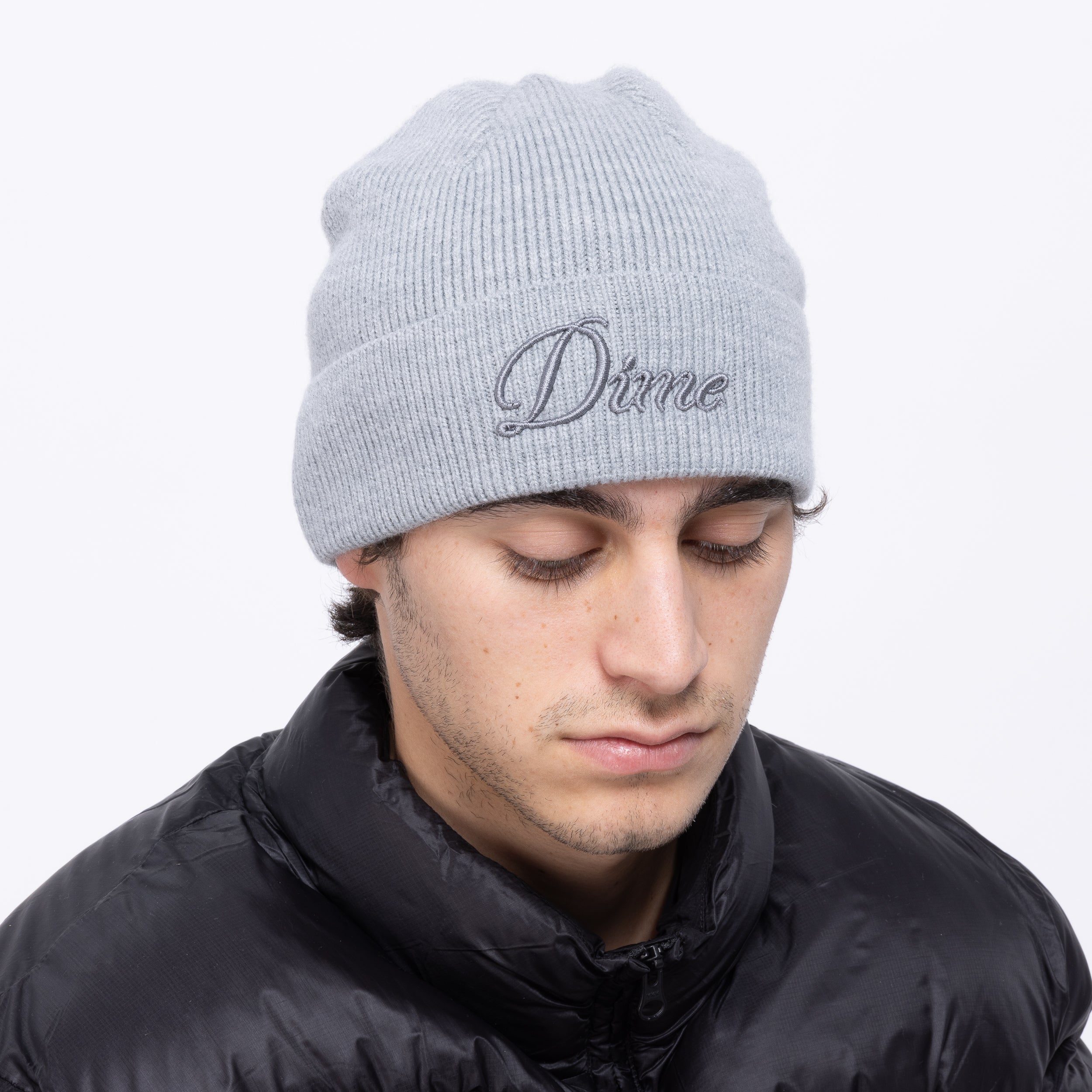 【Dime】Cursive Wool Fold Beanie - Heather gray