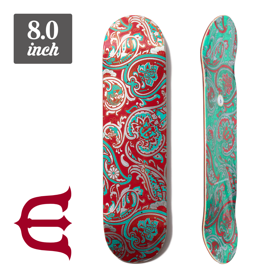 8.0】Evisen Skateboards - PAISLEY RED TURQUOISE