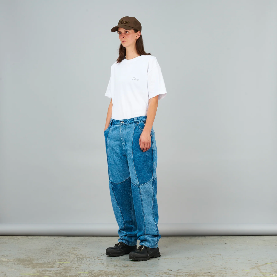 Dime】Blocked Relaxed Denim Pants - Blue washed